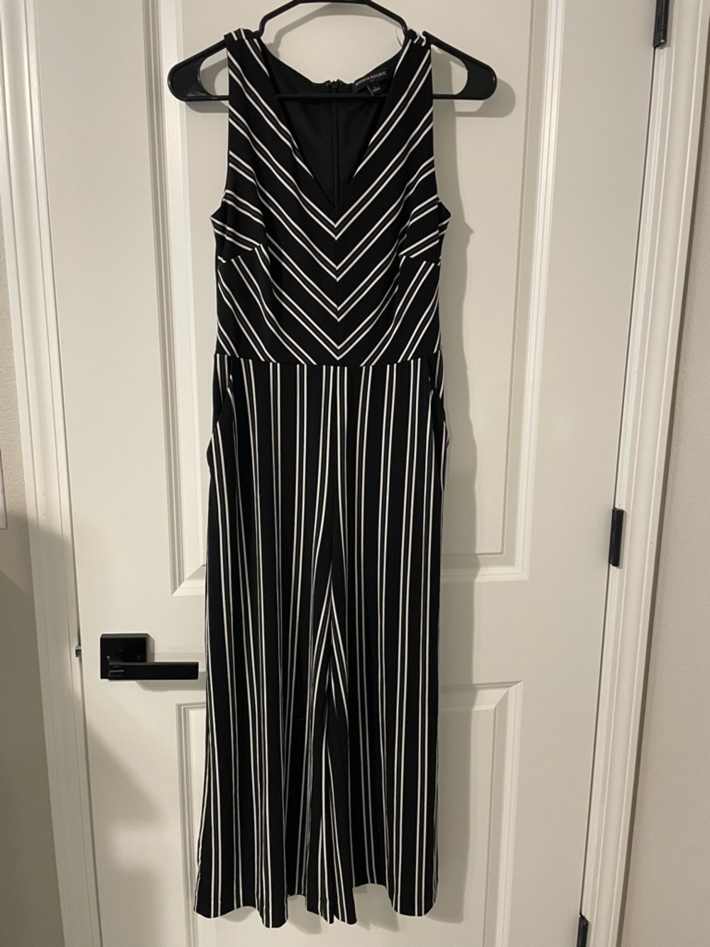 Banana Republic Black and White Striped V-Neck Jumpsuit